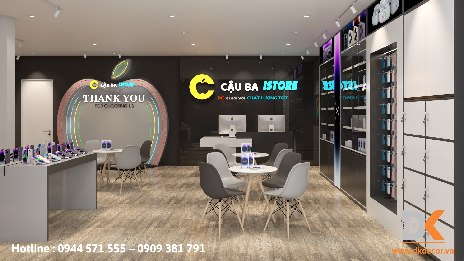 Dự án thiết kế shop điện thoại Cậu Ba Istore tại DK Decor