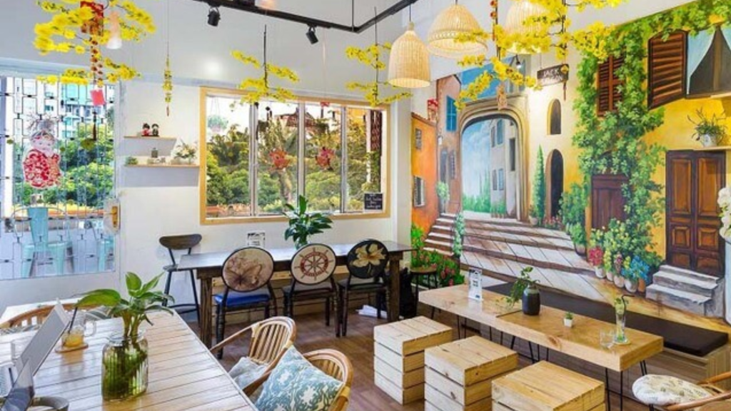 decor quán cafe đón tết
