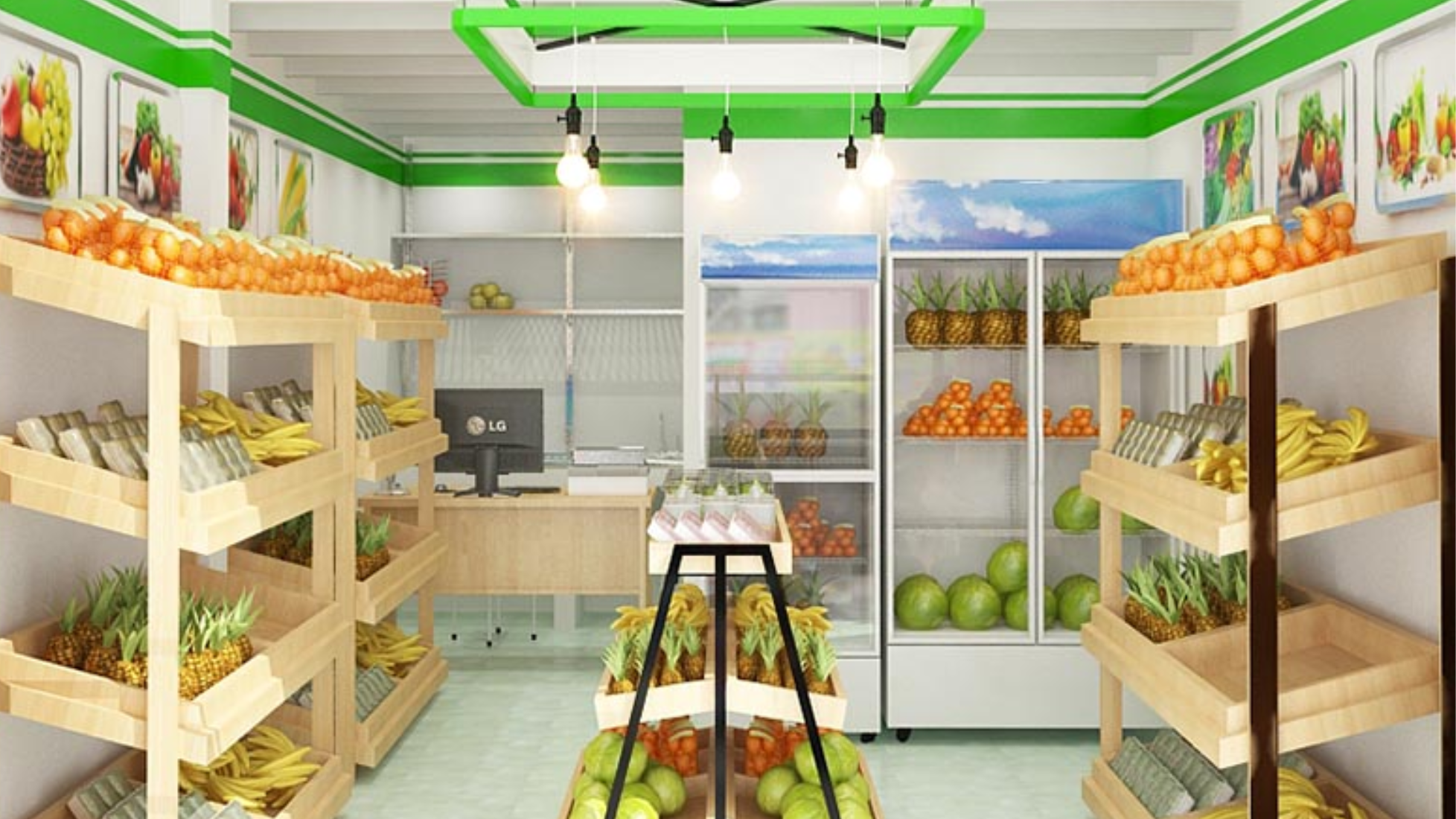 thiết kế cửa hàng trái cây tươi mini
