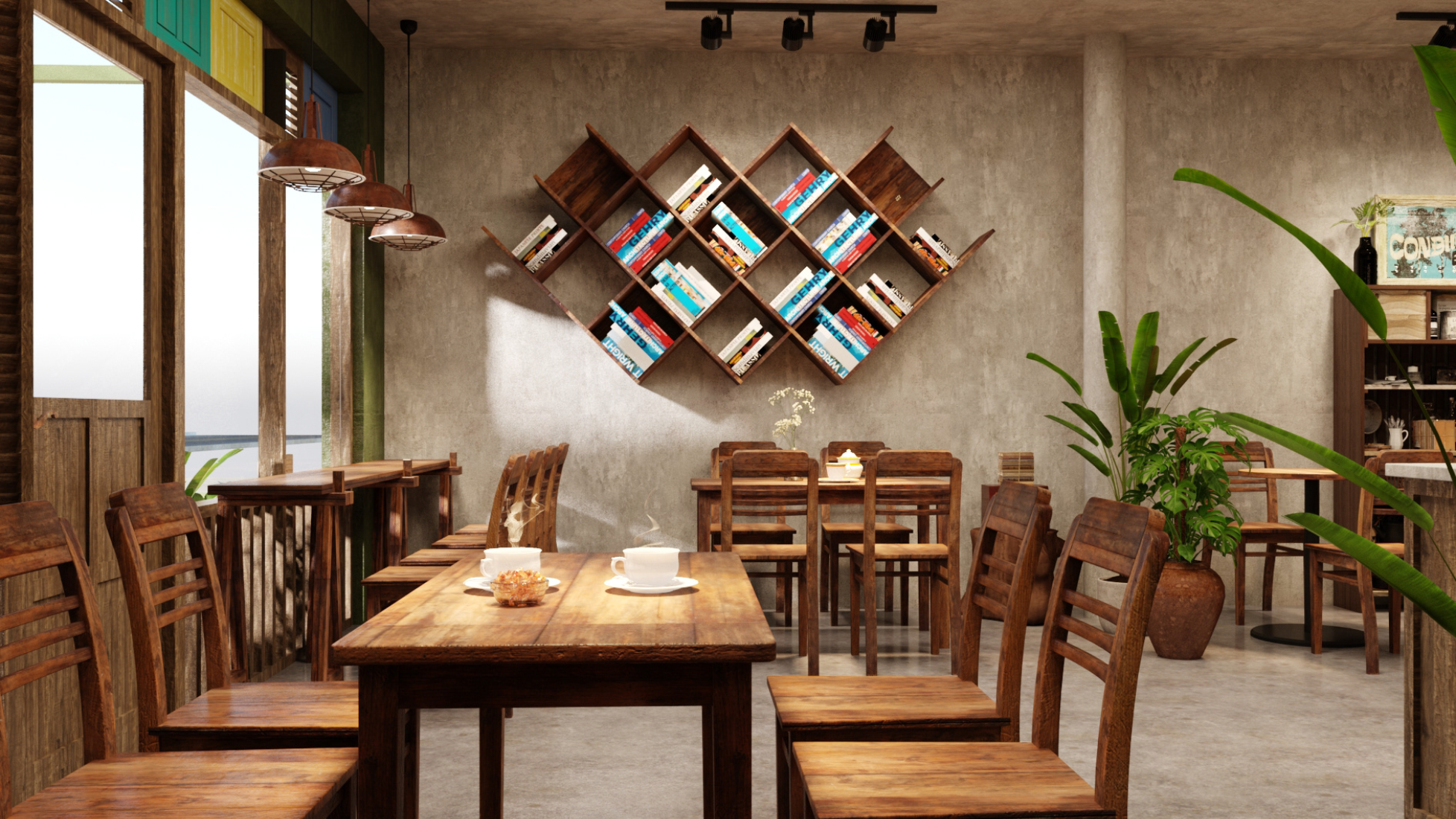 thiết kế nội thất không gian quán cafe