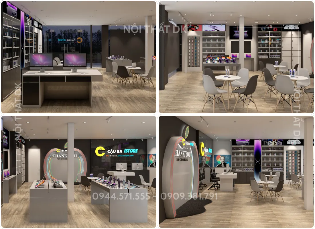 thiết kế cửa hàng trưng bày điện thoại Cậu Ba Istore | NỘI THẤT DK