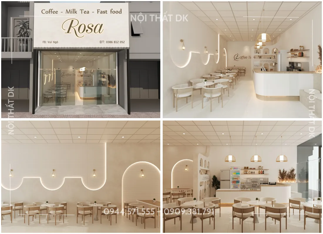 thiết kế nội thất quán cafe trà sữa rosa tại đồng nai |NỘI THẤT DK 