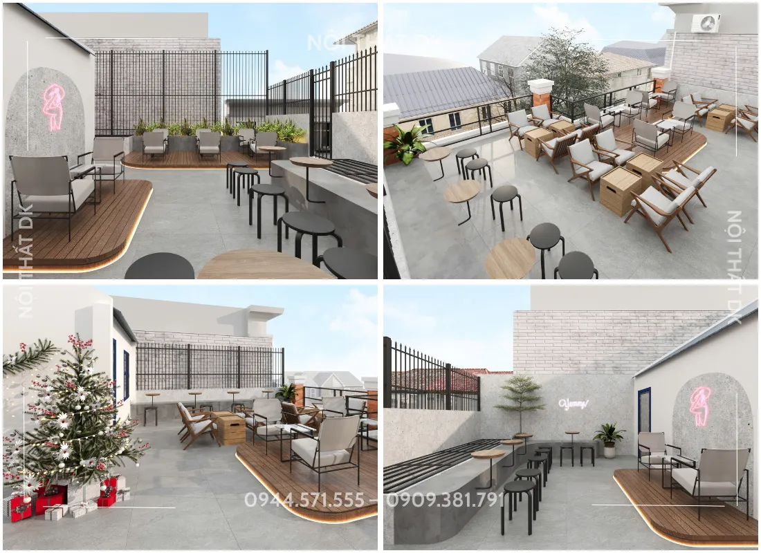 thiết kế quán cafe sân thượng | NỘI THẤT DK 
