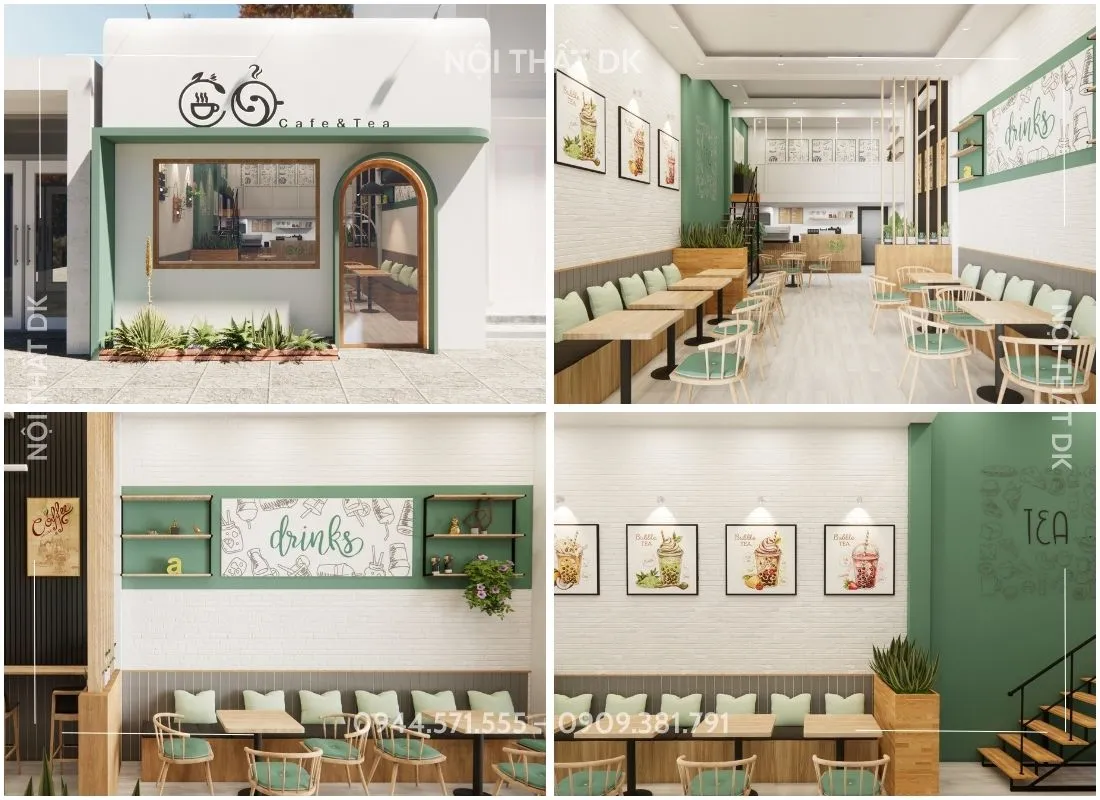 thiết kiế quán cafe trà sữa cỏ cafe tea | NỘI THẤT DK