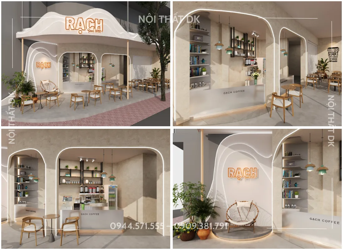thiết kế quán cafe trà sữa Rạch tiền giang |NỘI THẤT DK 