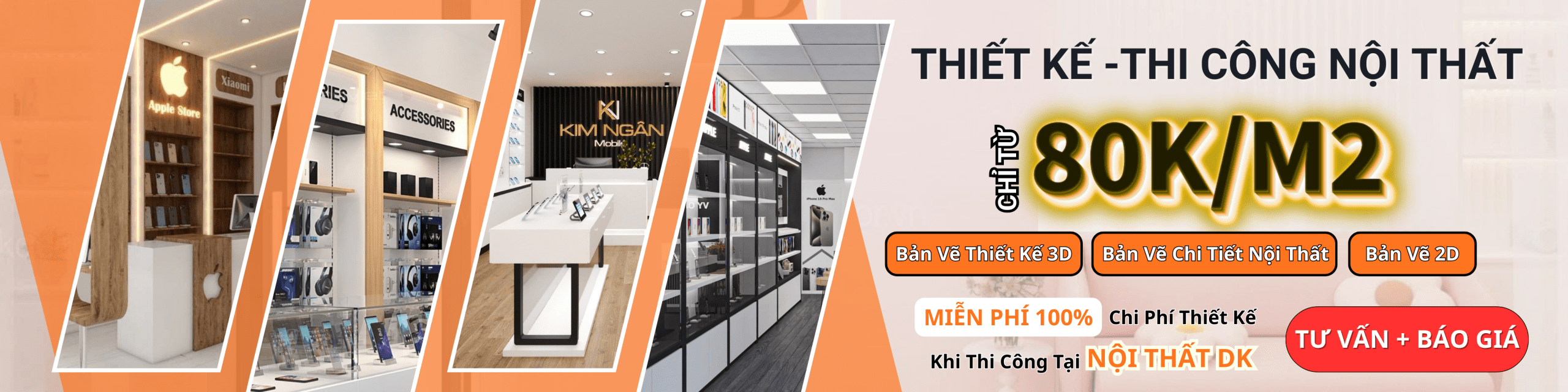 thiết kế thi công shop cửa hàng điện thoại | NỘI THẤT DK chỉ từ 80k/m2