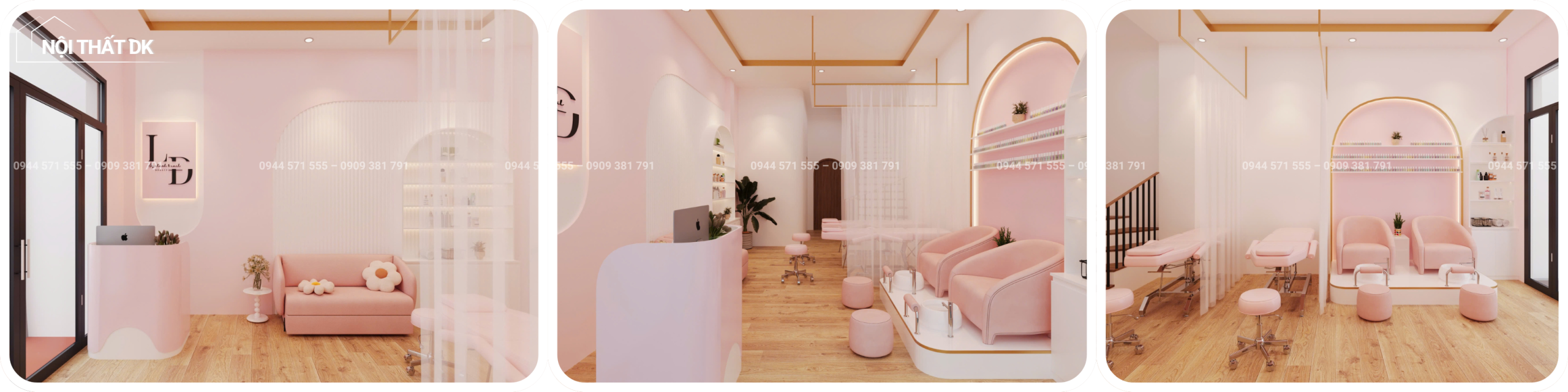 thiết kế tiệm nail màu hồng