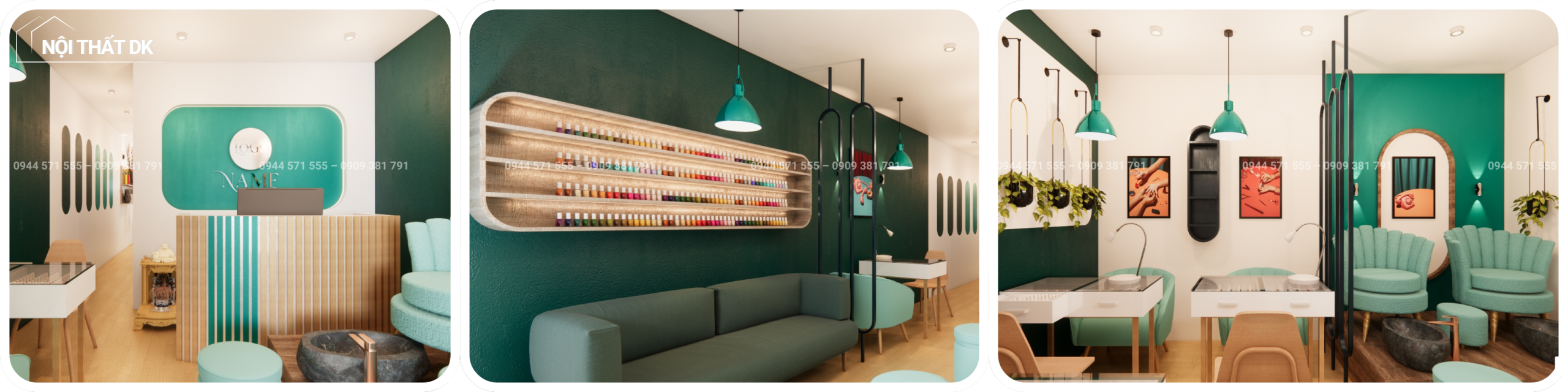 thiết kế tiệm nail màu xanh