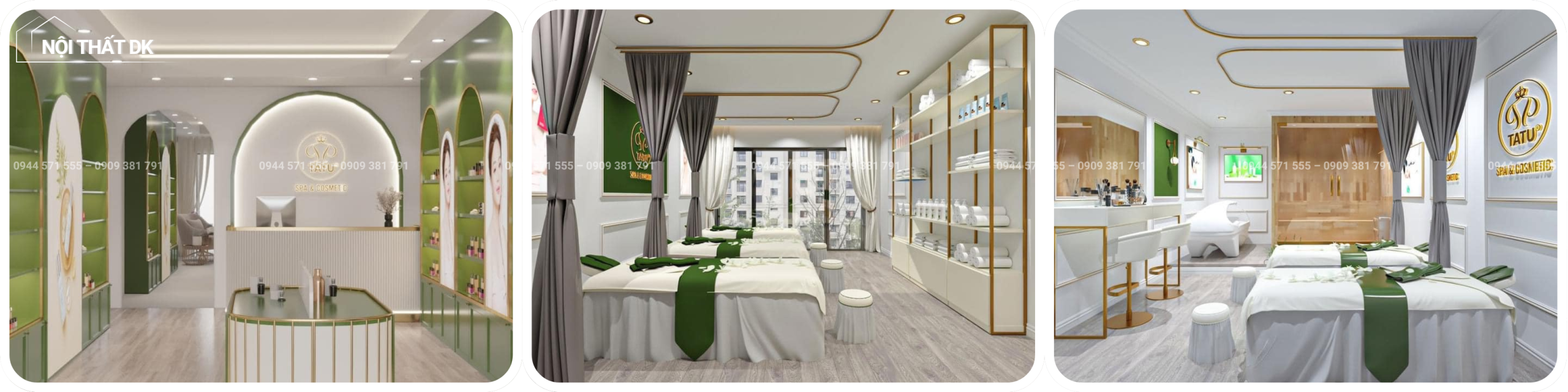 thiết kế tiệm nail spa beauty màu xanh