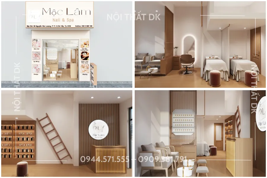 thiết kế tiệm nail spa mộc lâm 25m2 tại gò vấp - nội thất dk