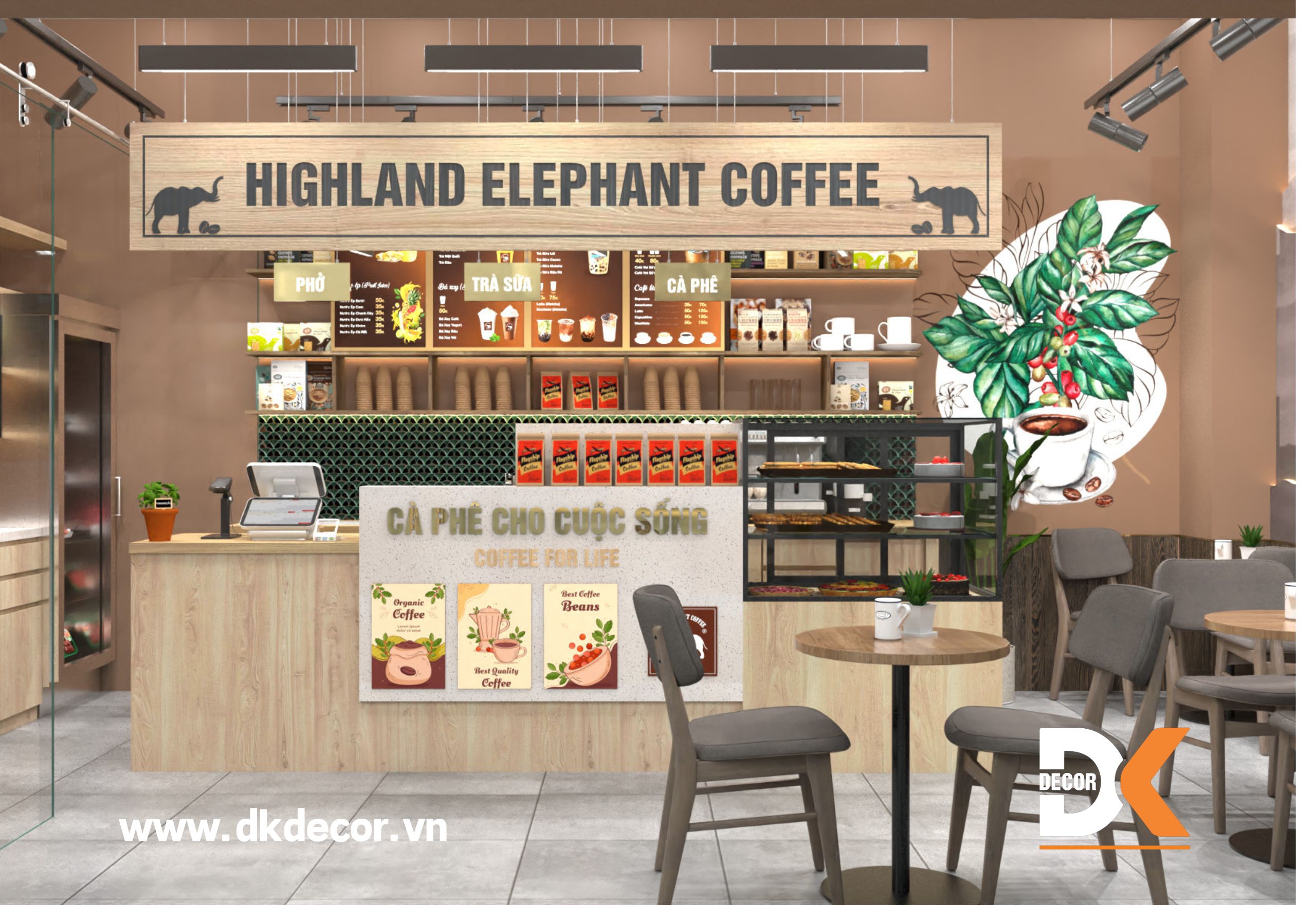 Thiết Kế Quán Highland Elephant Coffee – Bình Dương 