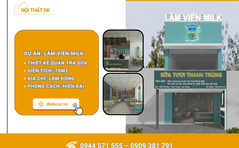 Thiết Kế Thi Công Quán Trà Sữa Lâm Viên Milk – Lâm Đồng