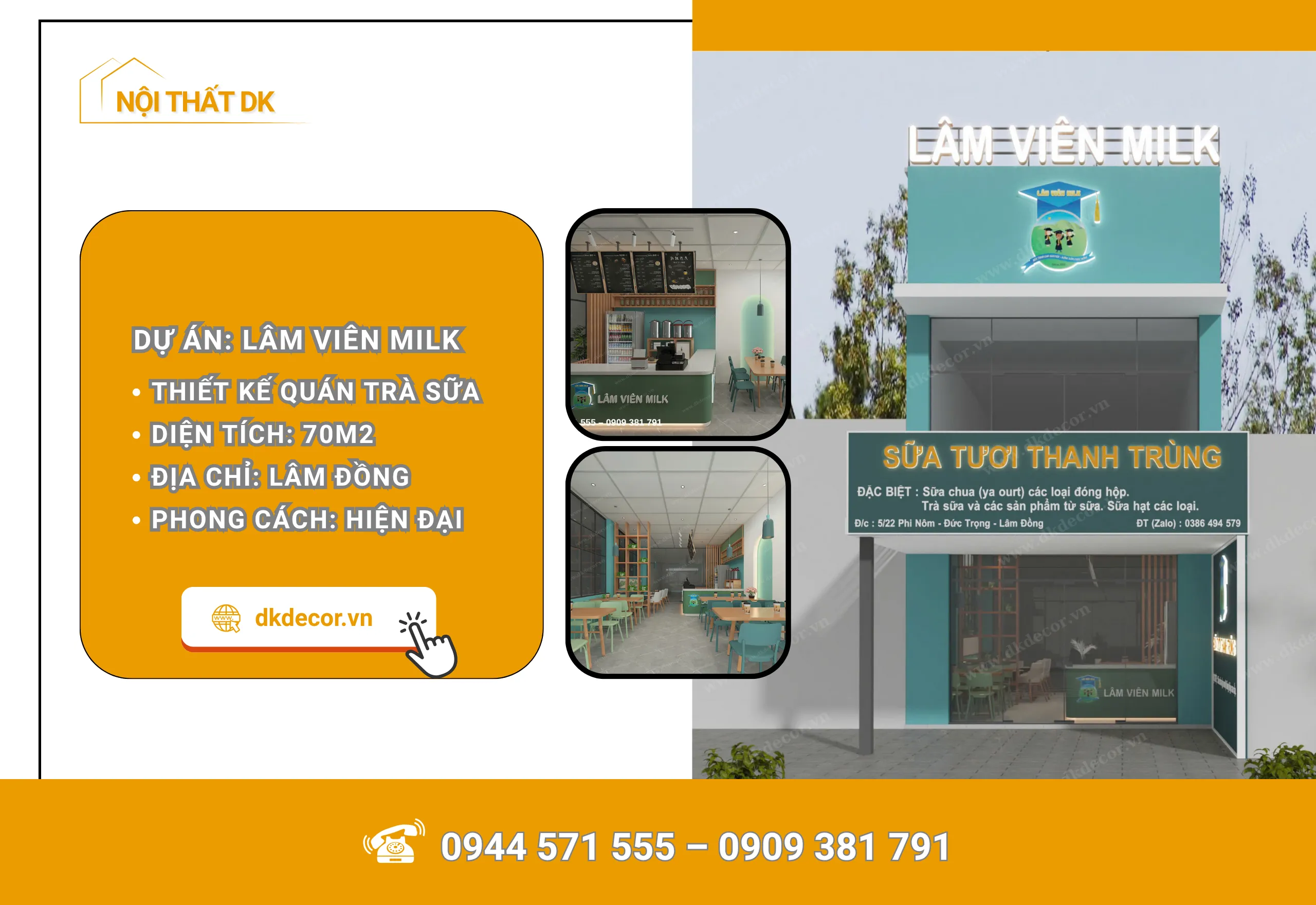 Thiết Kế Thi Công Quán Trà Sữa Lâm Viên Milk – Lâm Đồng 