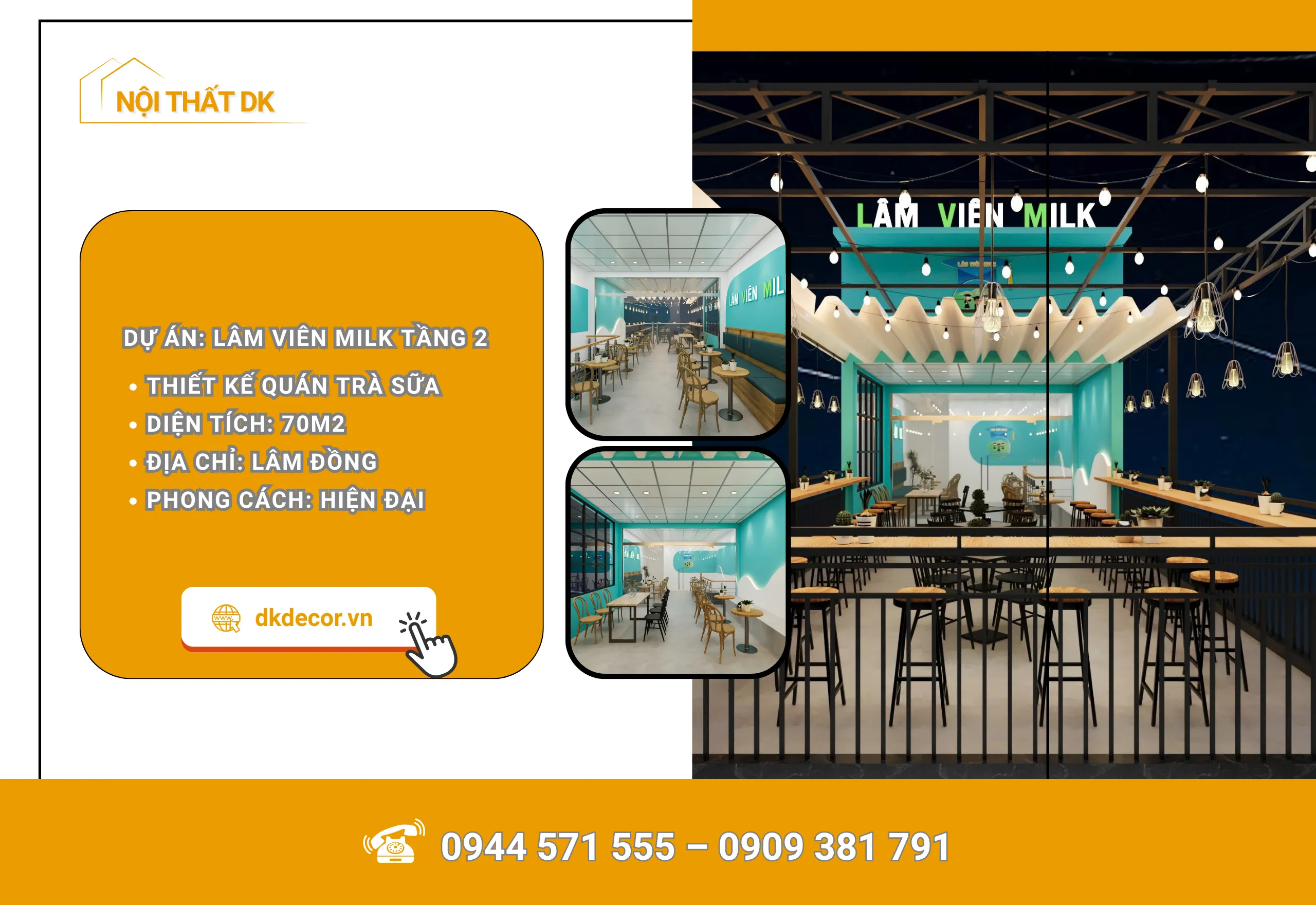 Thiết Kế Quán Trà Sữa Lâm Viên Milk Tầng 2 