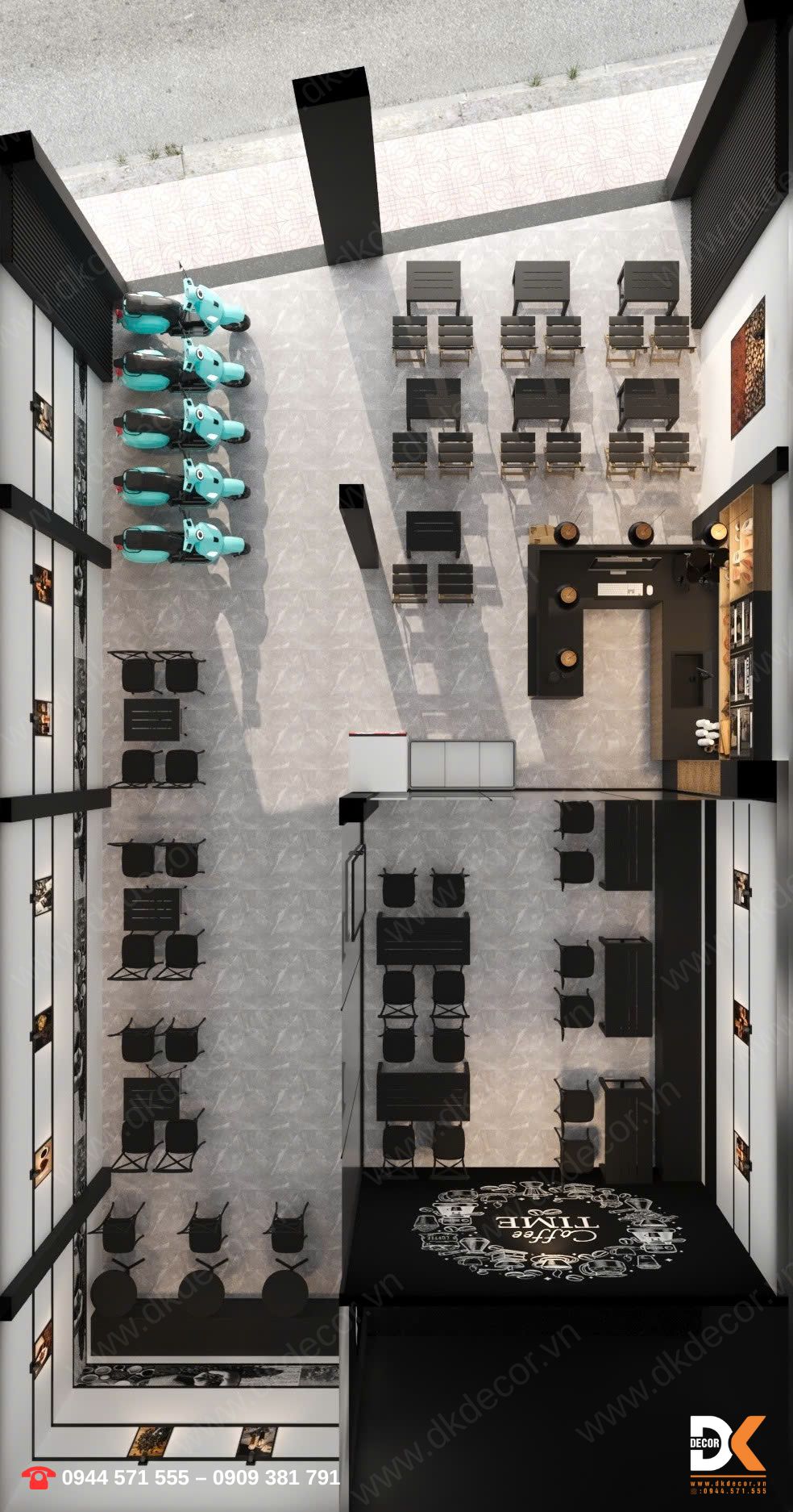 mặt bằng quán cafe milano