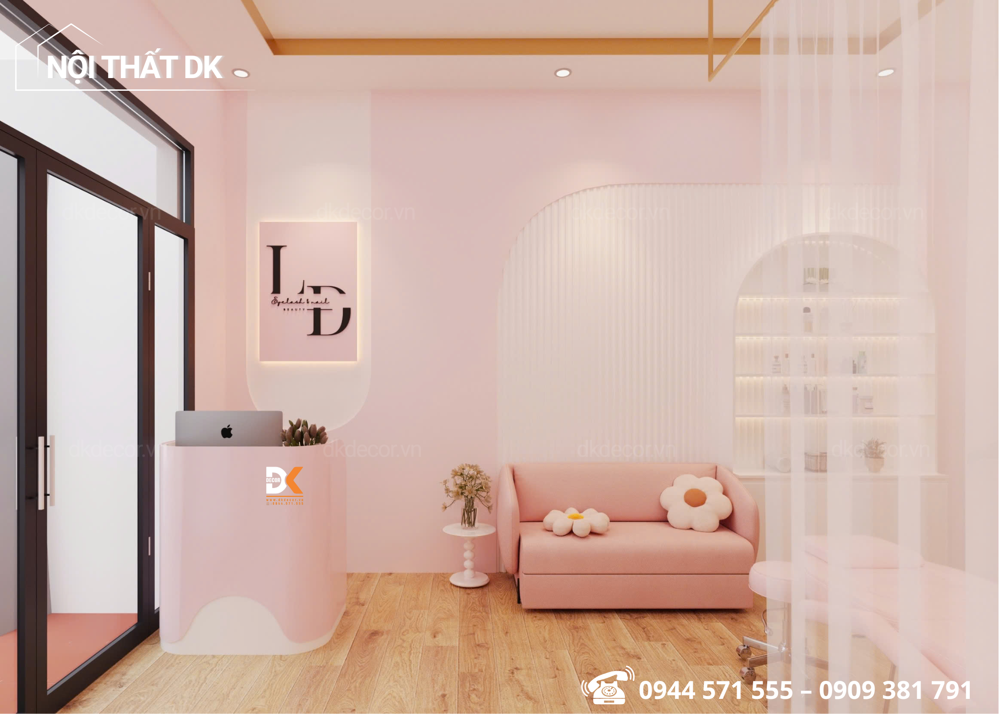 thiết kế tiệm nail mi lan đài quận 12 30m2