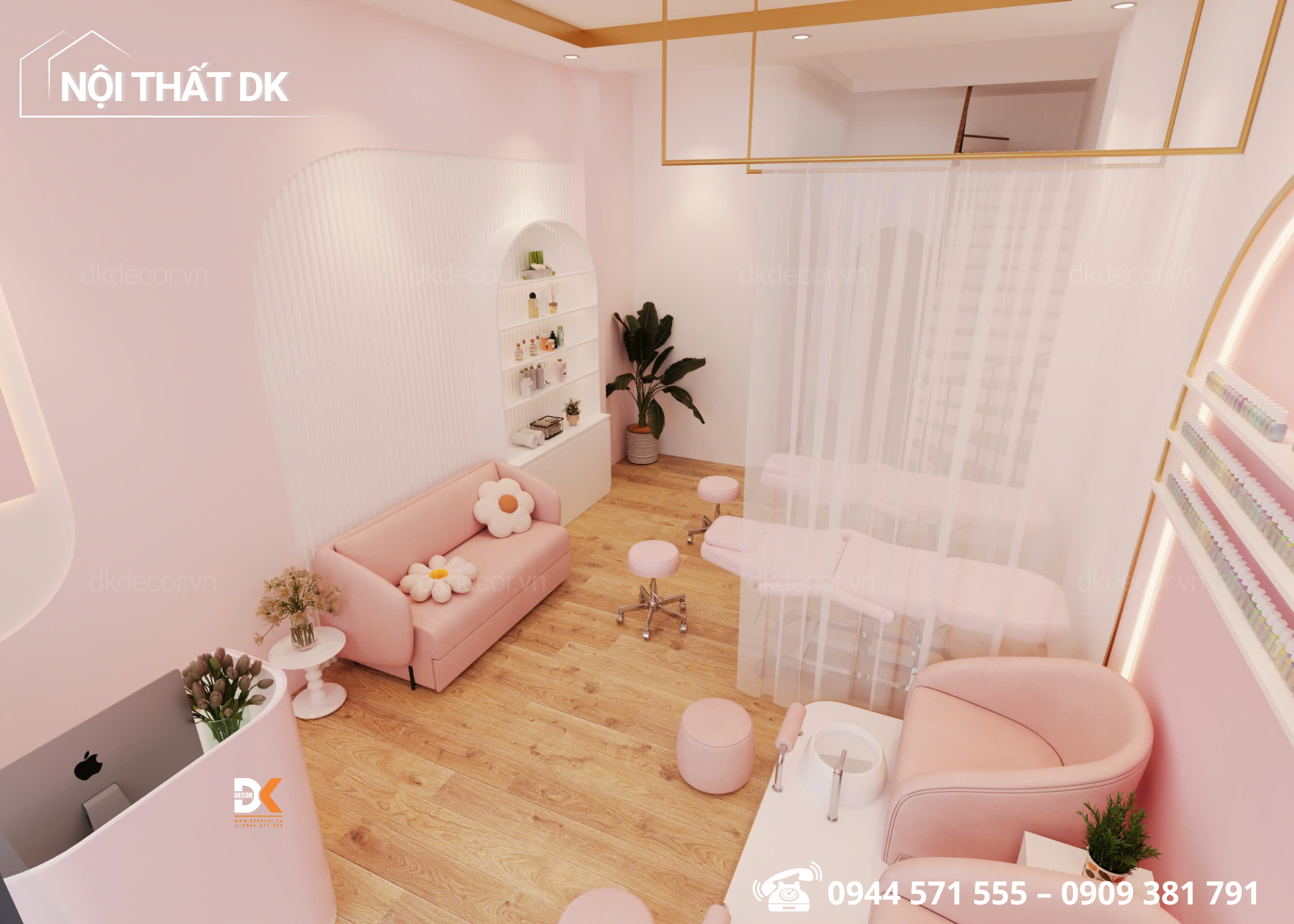 thiết kế tiệm nail mi lan đài quận 12 30m2