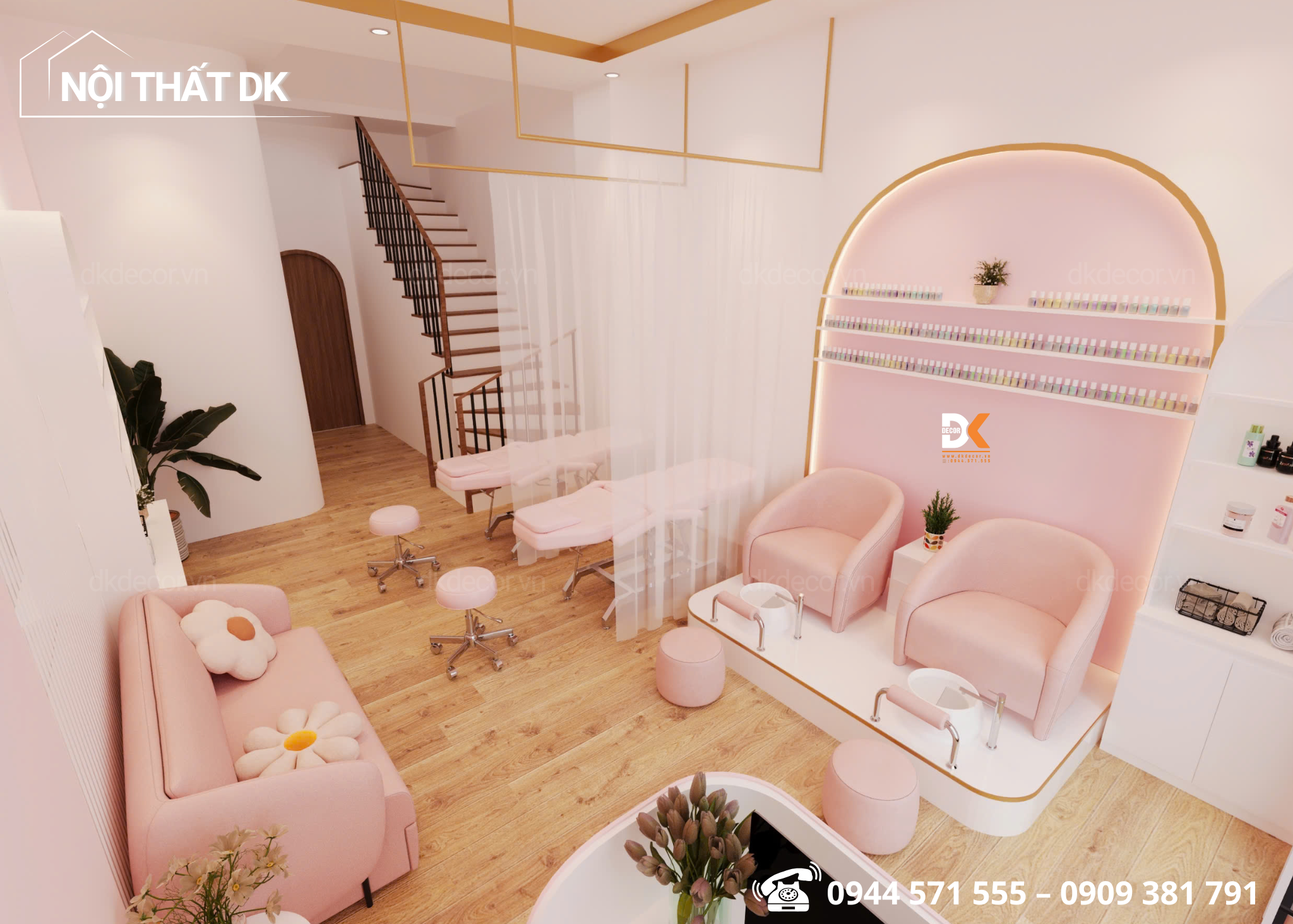 thiết kế tiệm nail mi lan đài quận 12 30m2