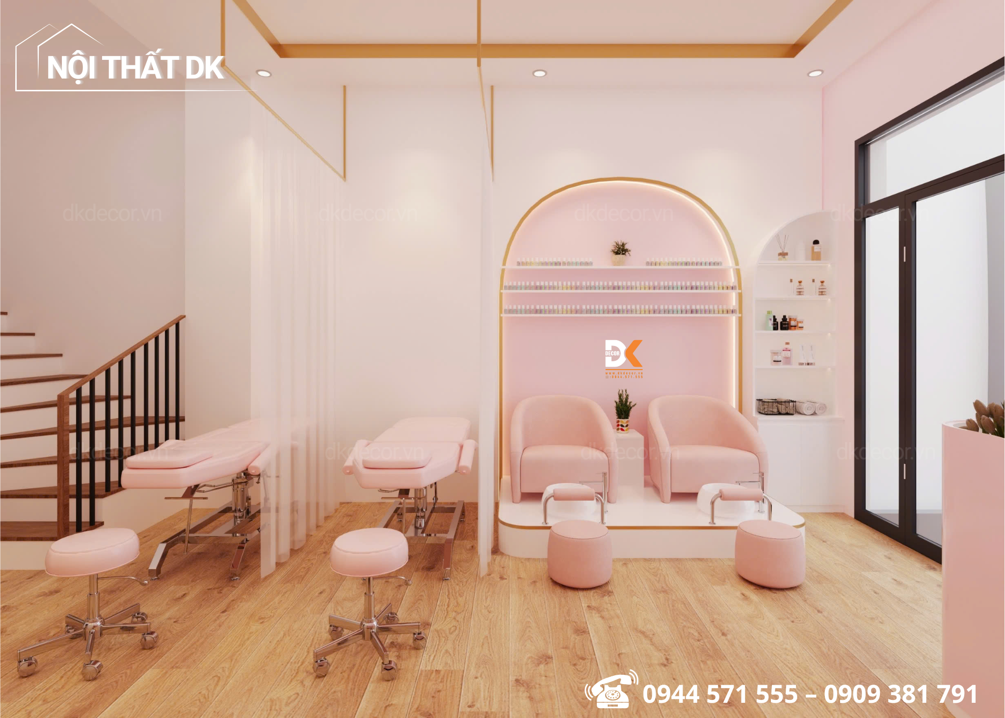 thiết kế tiệm nail mi lan đài quận 12 30m2