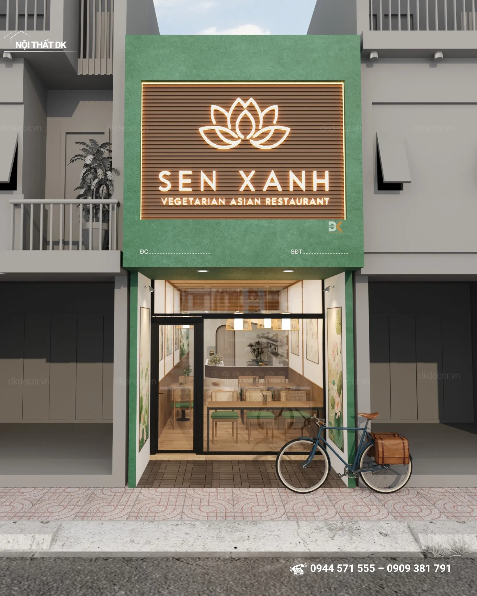 bảng hiệu quán ăn chay sen xanh