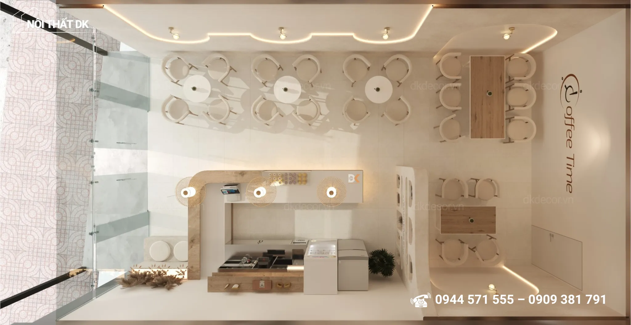 bố trí mặt bằng quán coffee rosa 