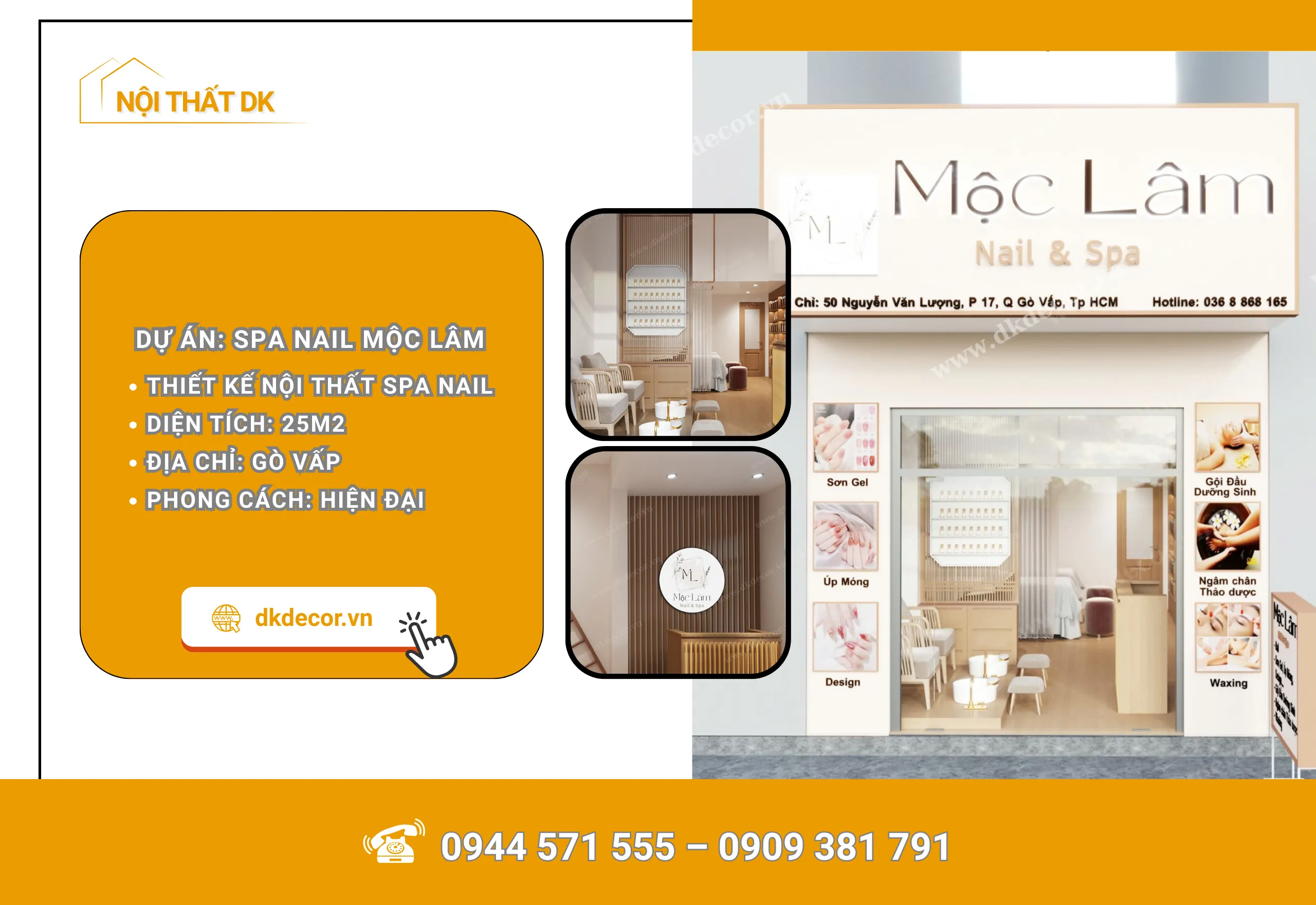 thiết kế spa nail mộc lâm gò vấp 25m2