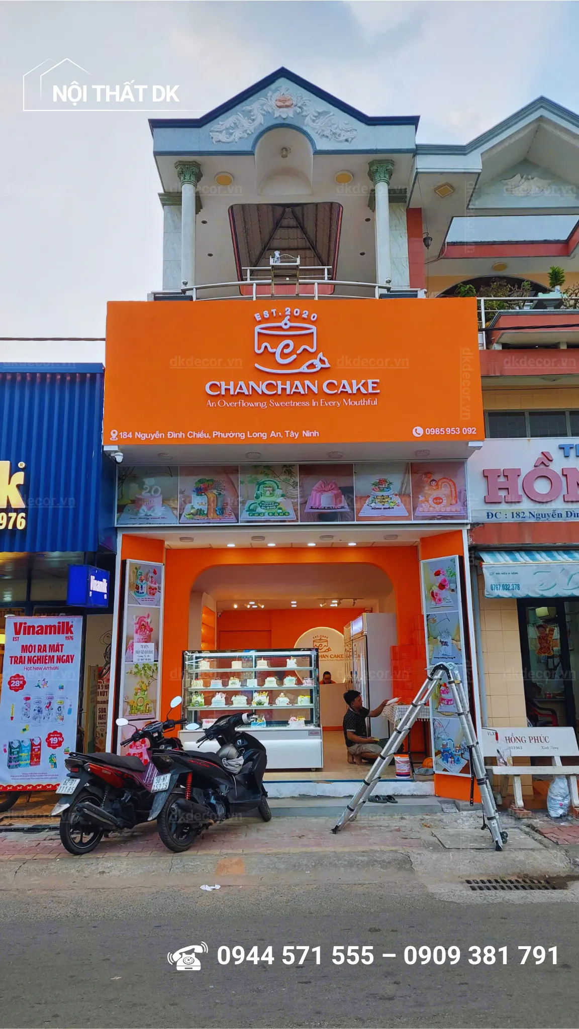 bảng hiệu thi công tiệm bánh ngọt chanchan cake tây ninh 30m2