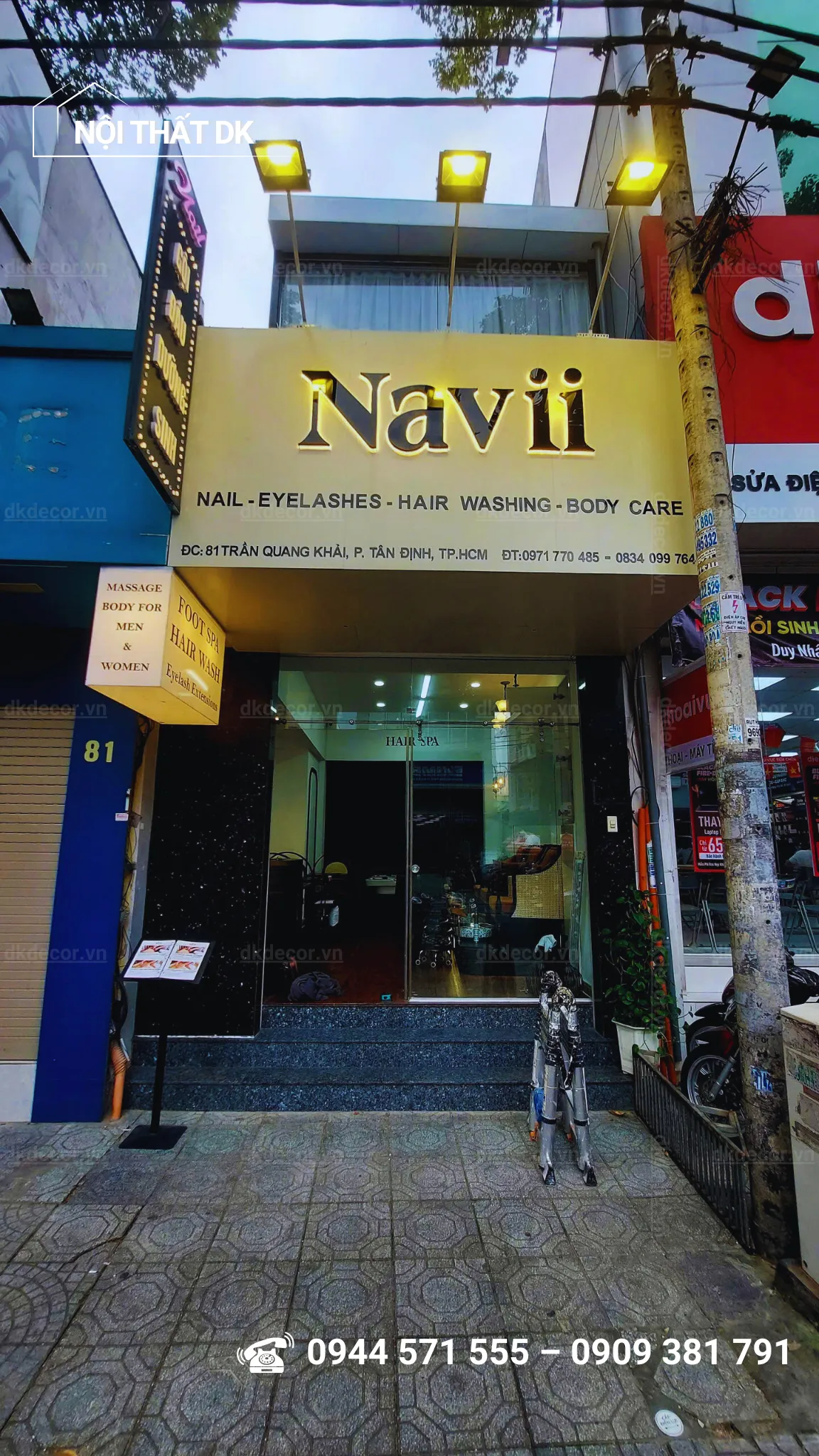 bảng hiệu thi công tiệm nail navii quận 1 35m2