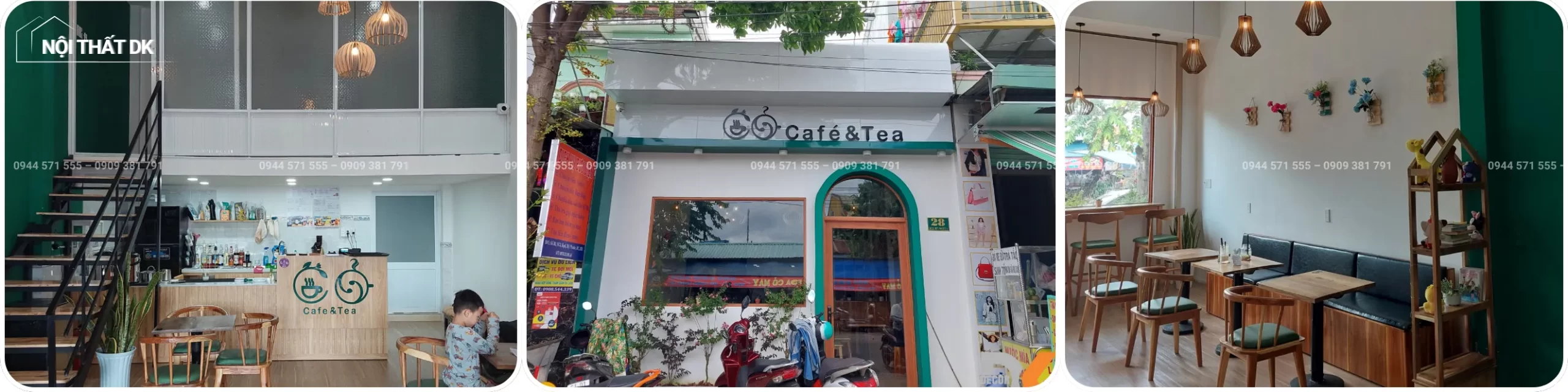 thi công quán trà sữa cỏ cafe tea - nội thất dk 