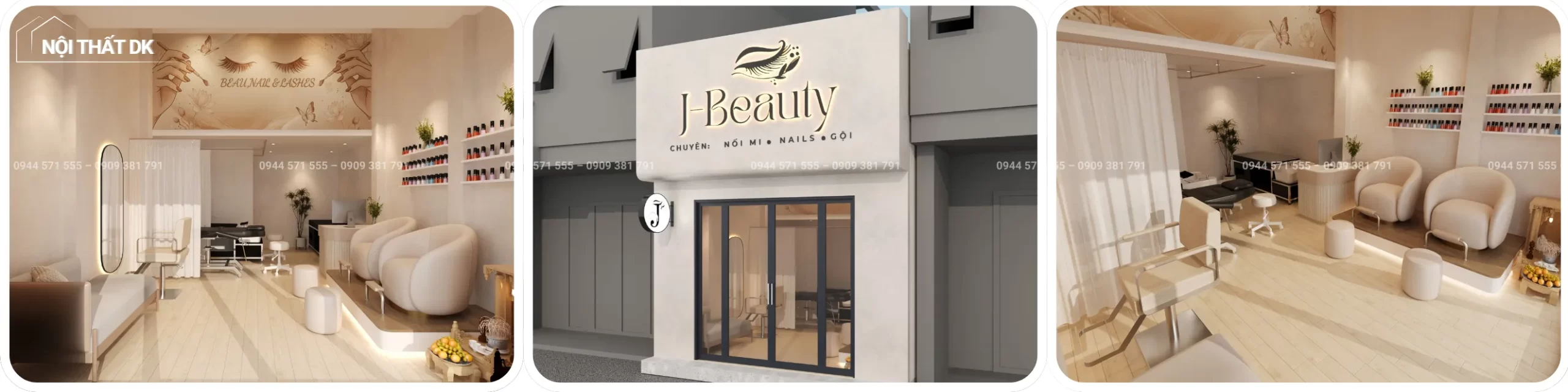 thiết kế tiệm nail j-beauty quận 4 25m2