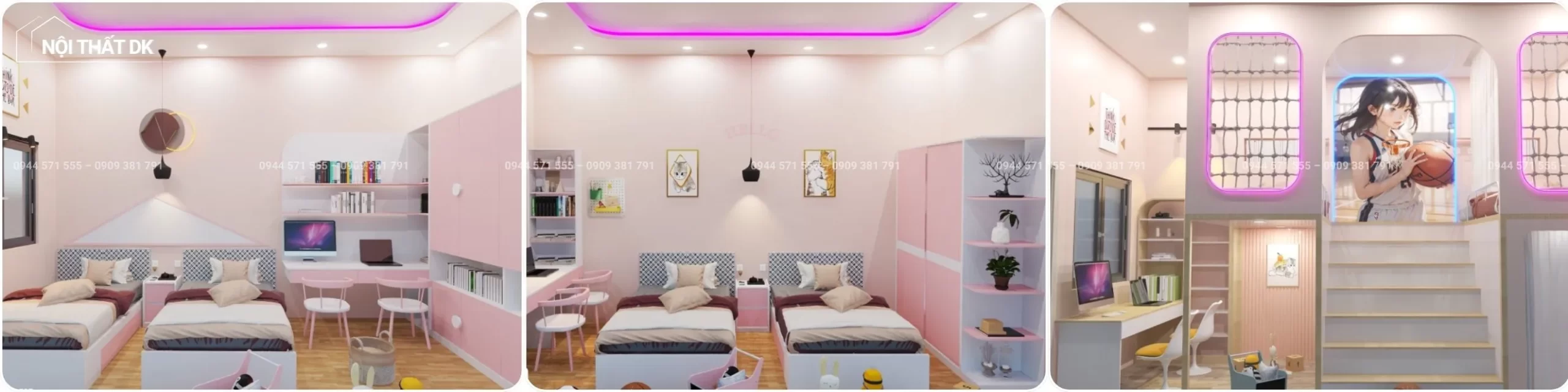 thiết kế phòng ngủ bé gái nội thất dk