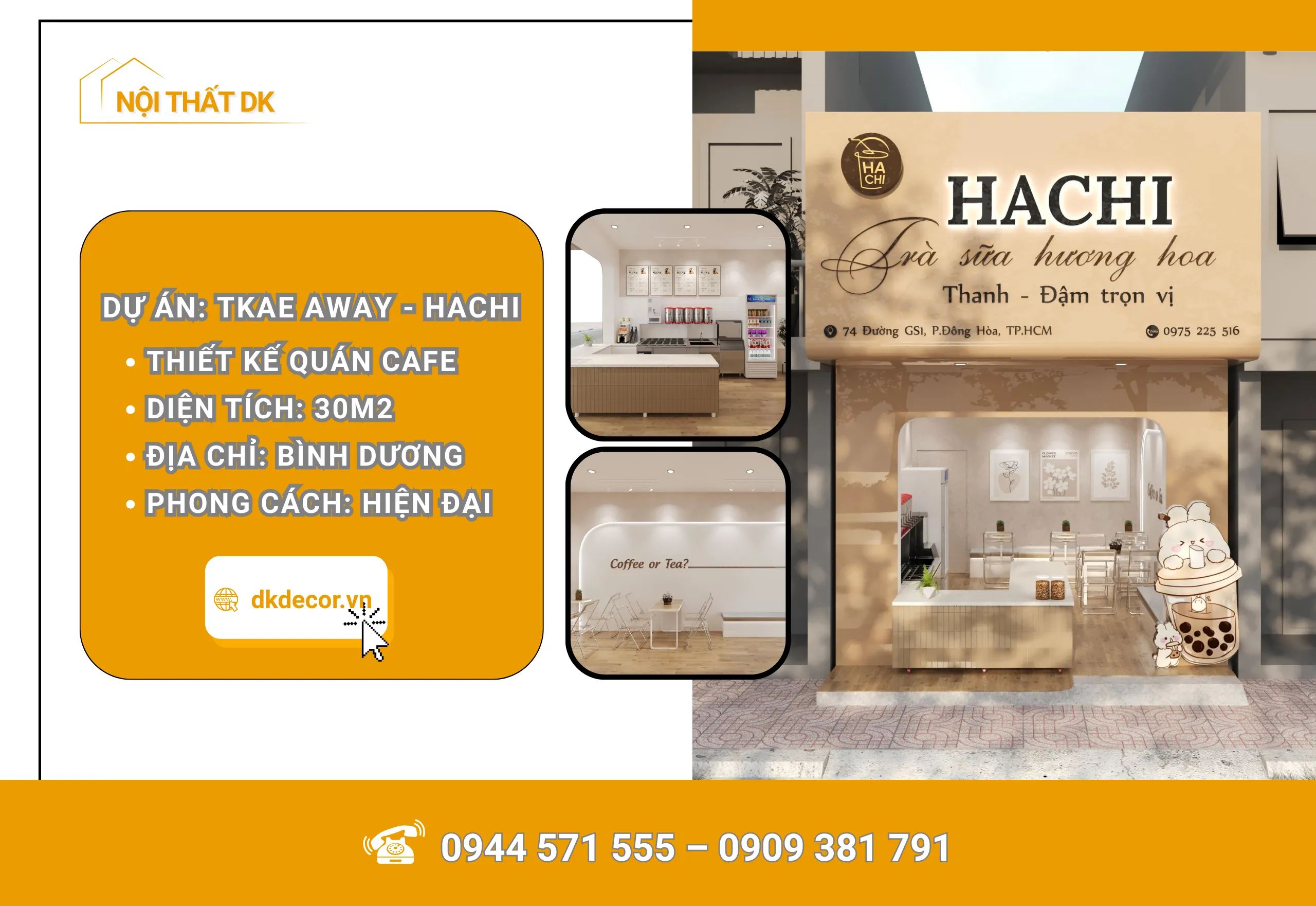 Thiết Kế Quán Cafe HACHI Take Away – 30M2 – Bình Dương 