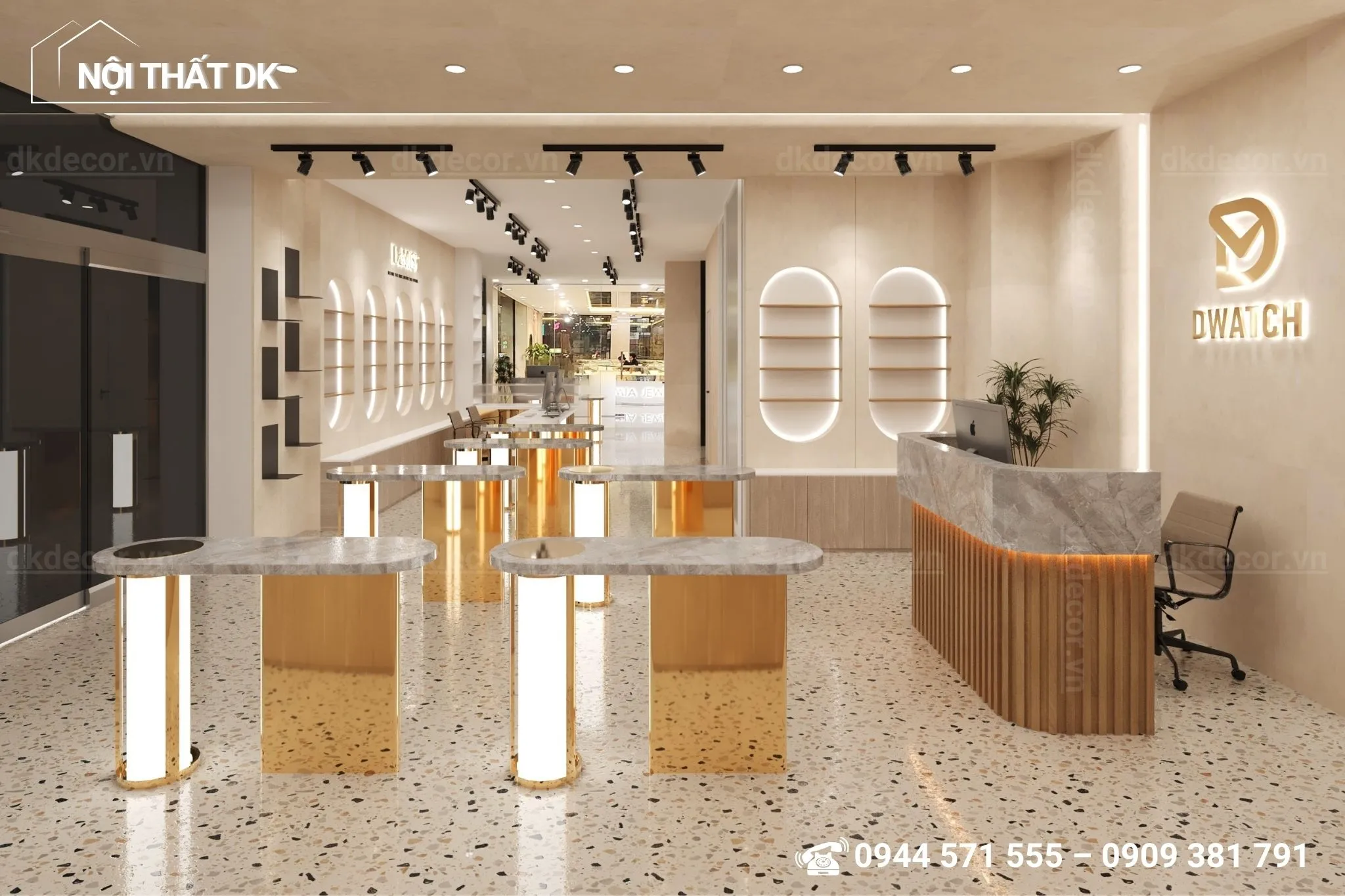 thiết kế showroom đồng hồ nước hoa Dwatch - Demist - nội thất DK