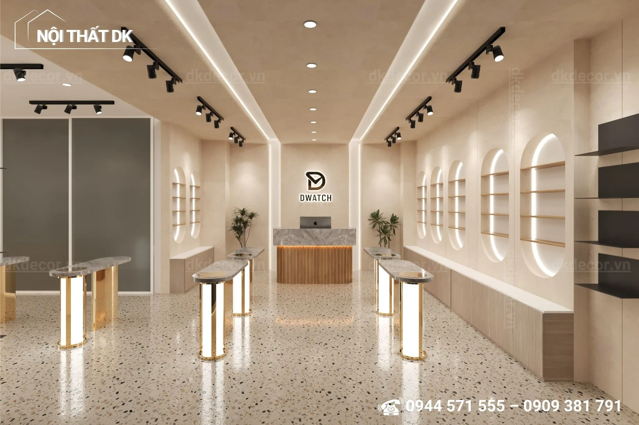 thiết kế showroom đồng hồ nước hoa Dwatch - Demist - nội thất DK