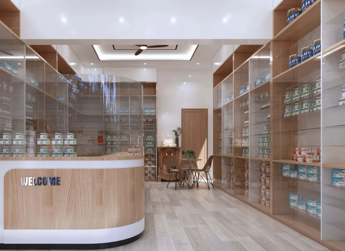 thiết kế nhà thuốc tây màu trung tính| Nội Thất DK 