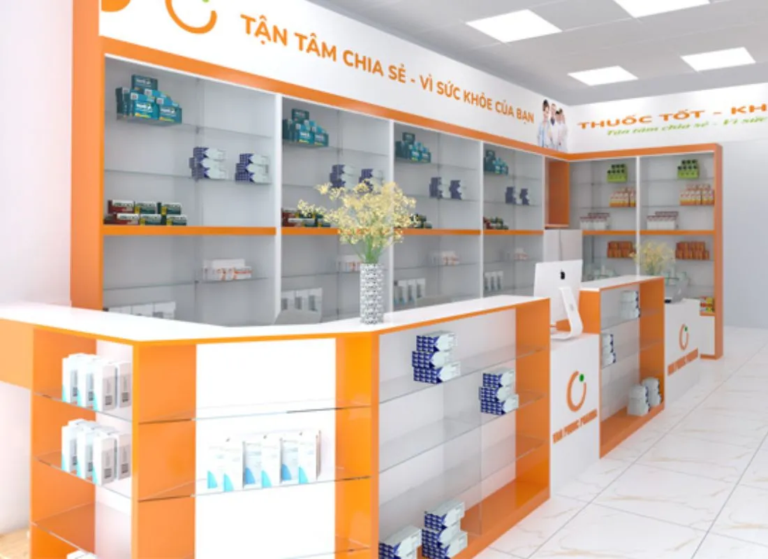 thiết kế nhà thuốc tây tông màu cam | Nội thất DK 